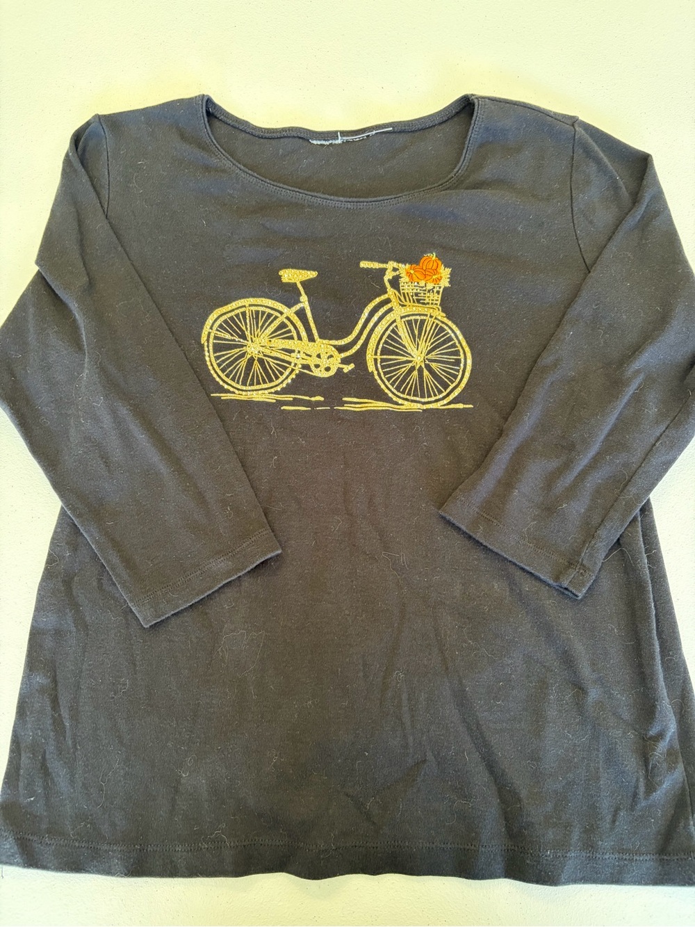 Women's Black Long Sleeve Tee with Gold Bicycle Graphic